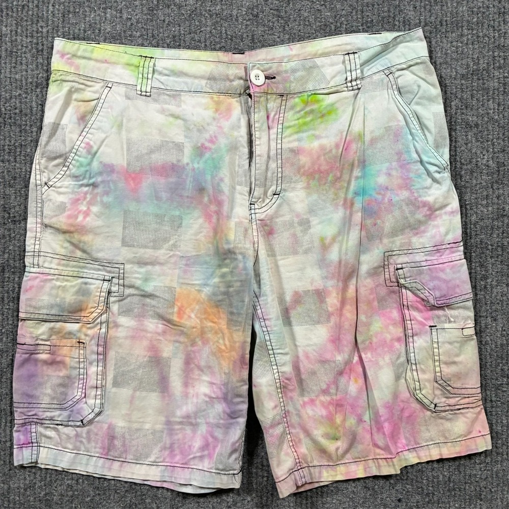 Mier Mens Cargo Shorts Size 34‎ Multicolor Tie Dye 100% Cotton Outdoor Mid Rise